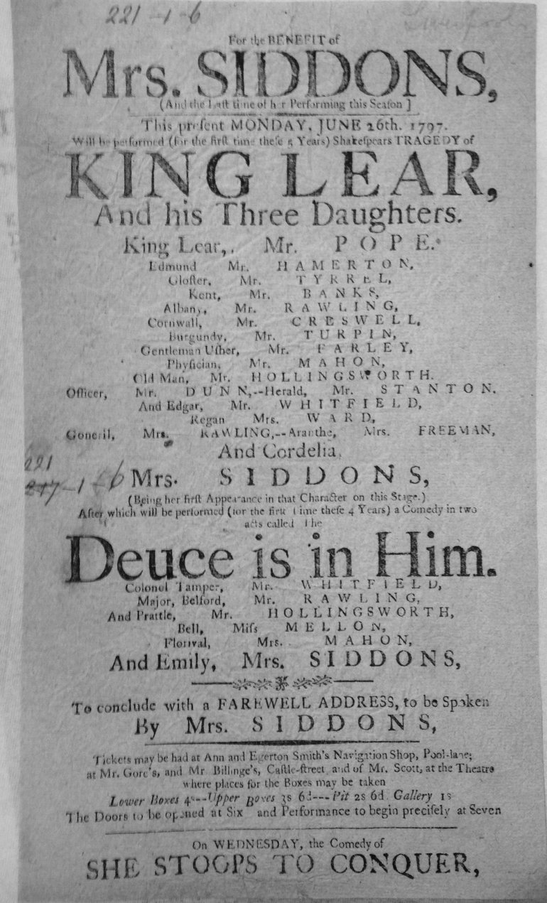 King Lear Playbill 1797 — Liverpool
