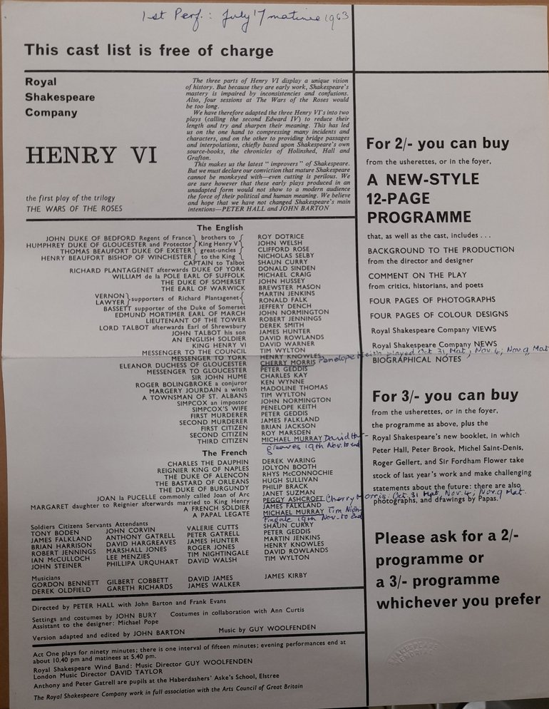 4) Programme flyer for Henry VI, 1963 (RSC_PR_3_1_1963_HH11).jpg