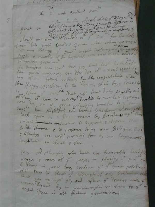 BRU15/15/17 The Address of the Mayor and Corporation of Stratford to George I. on the death of the Queen, 1714