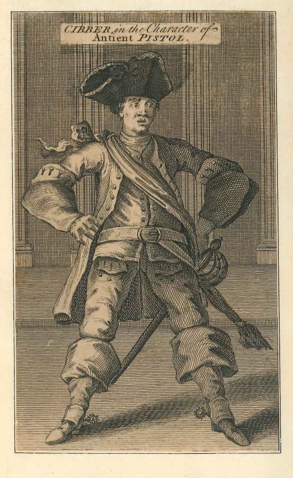 Theophilus Cibber playing Pistol in Henry IV part 2 in 1729