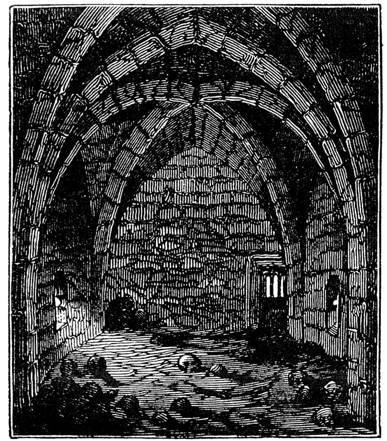 An etching illustrating the interior ‘crypt’, reprinted in James Halliwell 'The Life of William Shakespeare', (1848).