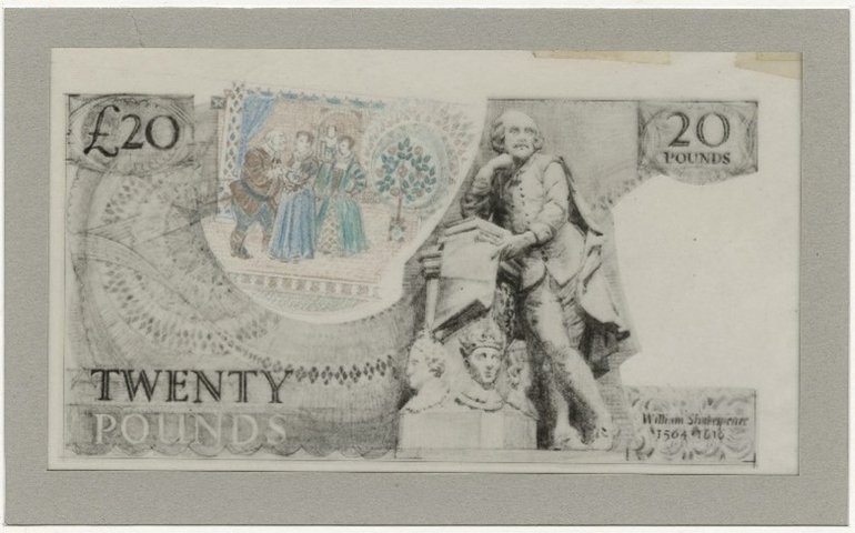 Design for the banknote featuring The Merry Wives of Windsor.