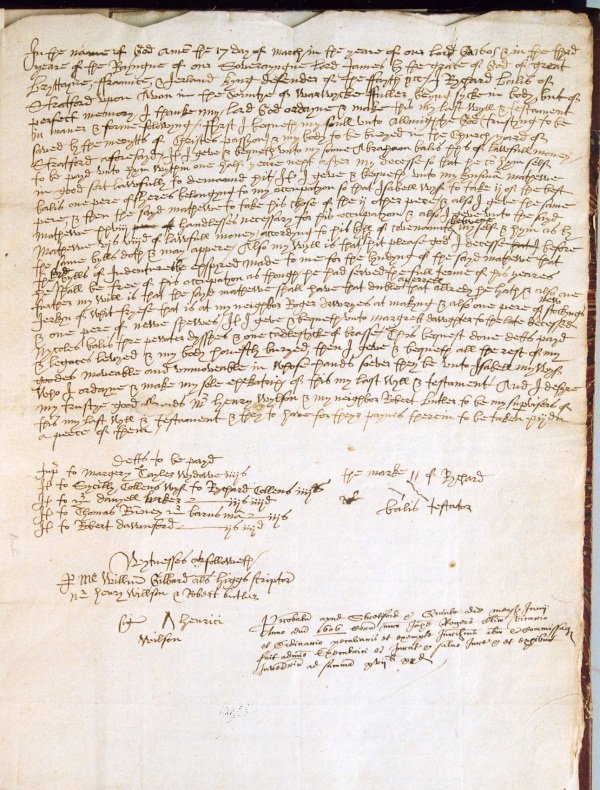 Will of Richard Baylis, 1606 (BRT/3/1/7) Too small to read in this photograph.