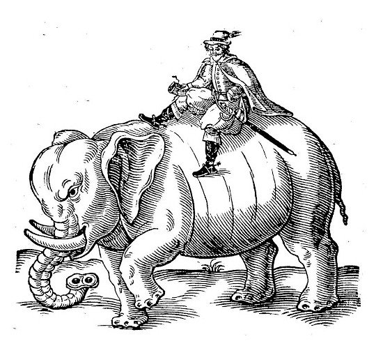 Thomas Coryat, on an elephant, in India.