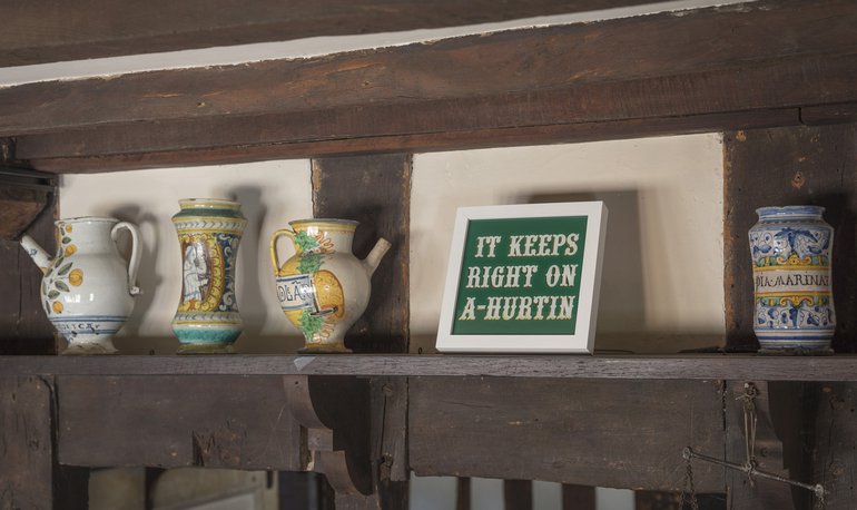 Little Cures, The Shakespeare Birthplace Trust, 2021. It Keeps Right On-a Hurtin’, by Harvey Steele. Exhibition curated by Martha Kelsey/photographed by James Dobson.