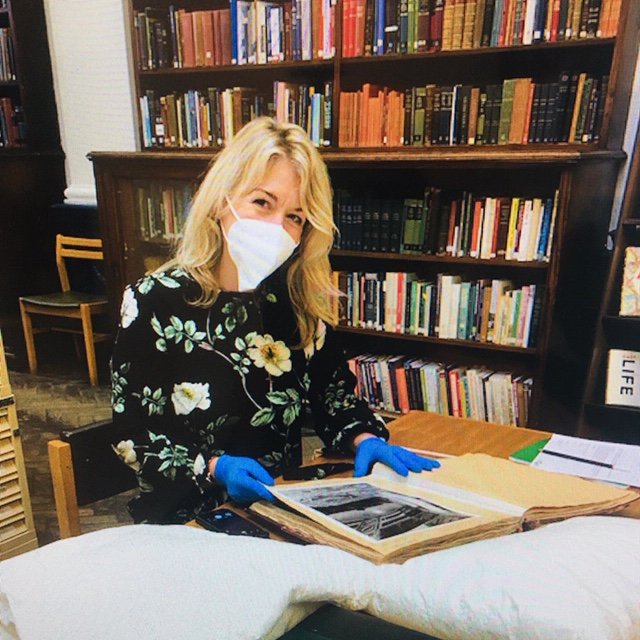 Me researching underground library in Covid age Kate Thompson.JPG