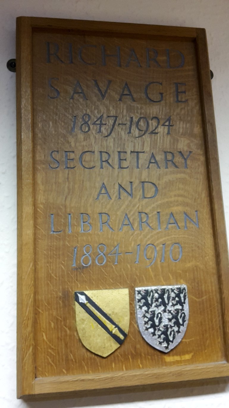 Plaque to Richard Savage in the Reading Room