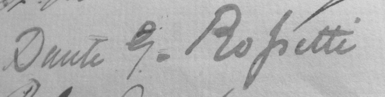 The signature of Rossetti when he paid his first visit to the Birthplace on the 12th July 1853.