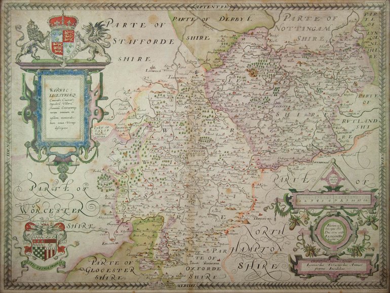 Saxton map of Warwickshire and Leicestershire.