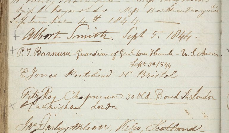 The signature of P.T. Barnum in the 1844 Birthplace visitor book