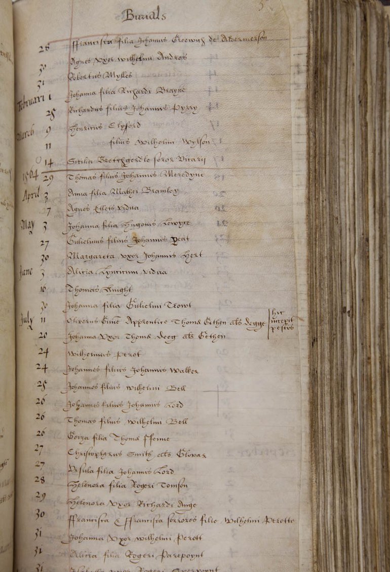 Burial entries in Stratford for 1564