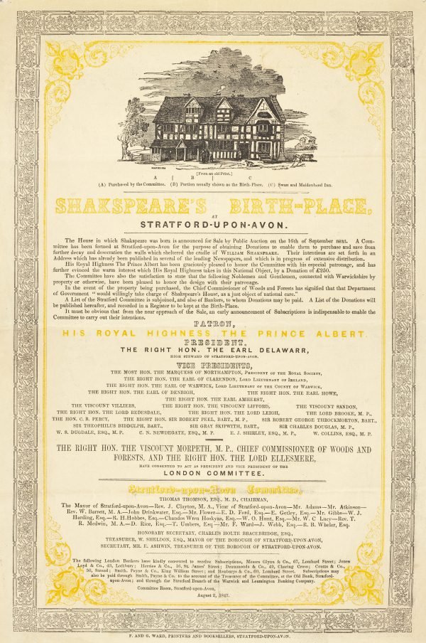 DR1014/2 Shakespeare's Birthplace Fundraising Poster, 1847