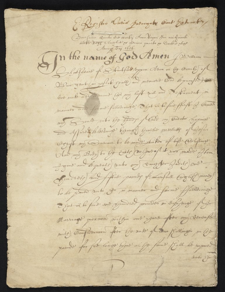 The phrase "In the name of God Amen" is written in bold; the rest is less clear, but is a neat script.