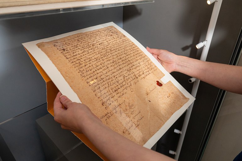 Elizabeth Bernard document being put on display.