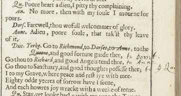 Richard III inscription in Trust owned second folio