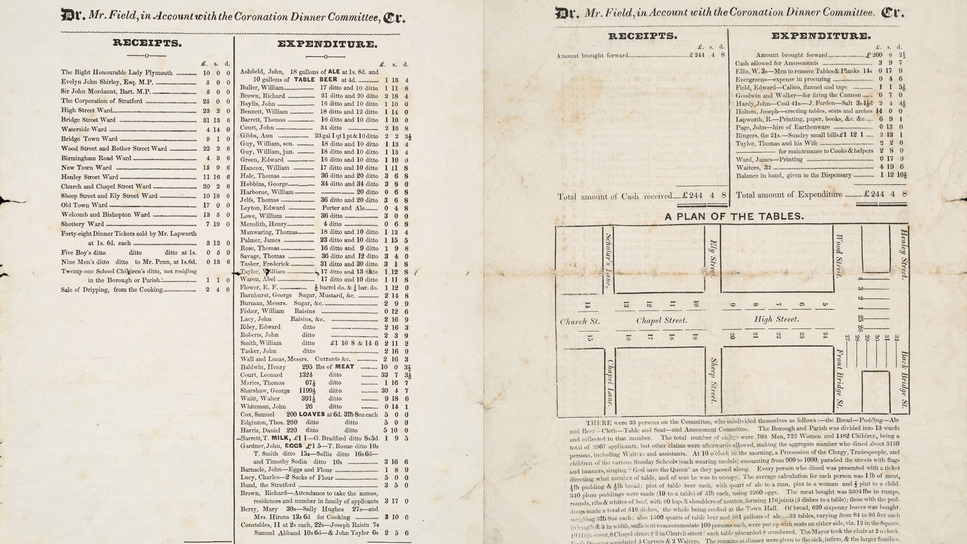 Stratford-upon-Avon Queen Victoria Coronation Seating Plan and Expenditure