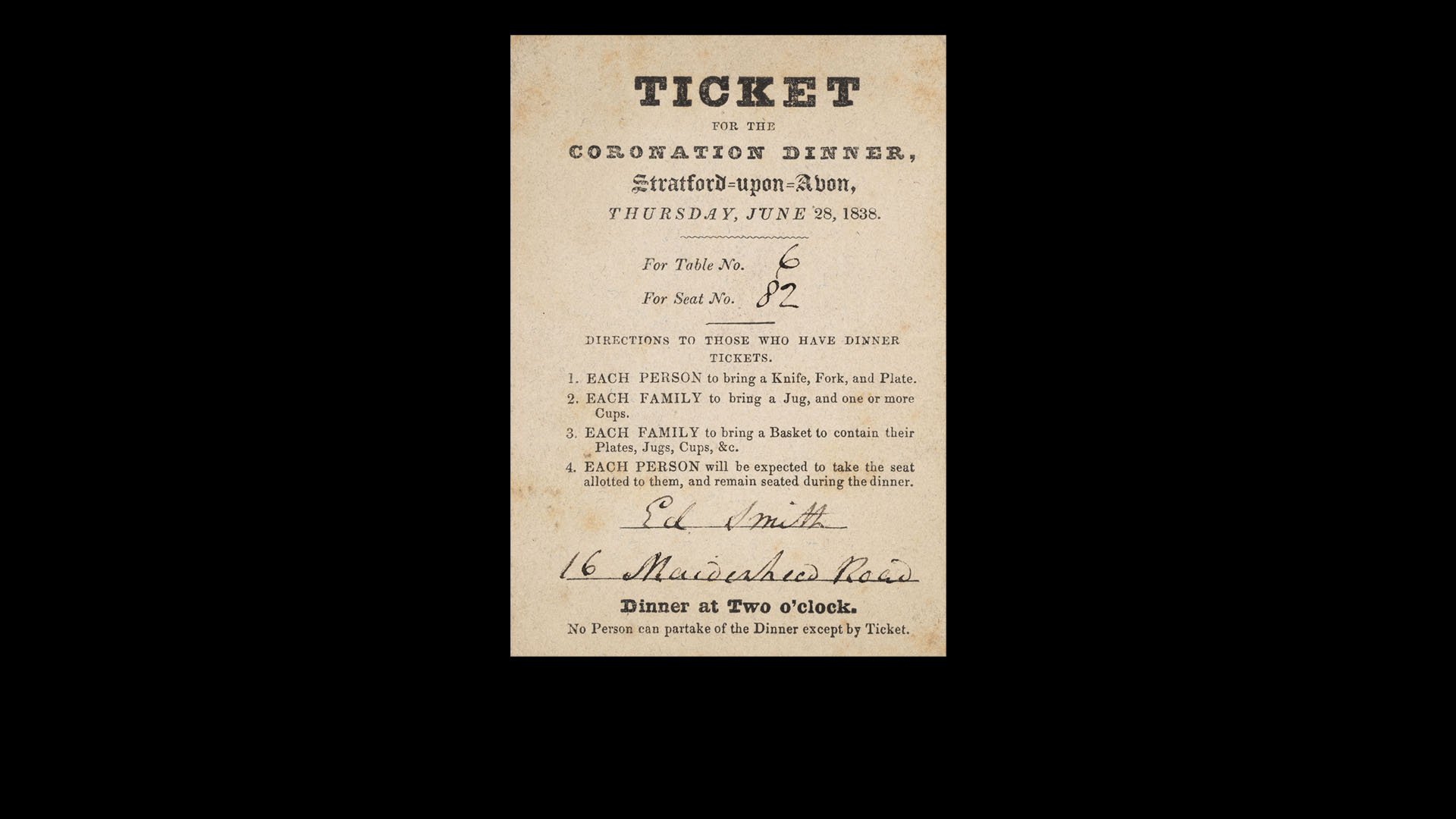 Stratford-upon-Avon Queen Victoria Coronation Ticket (1920x1080)